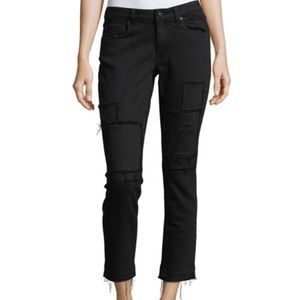 Derek Lam 10 Crosby Mila Mid-Rise Slim Girlfriend Jeans w/ Patchwork
